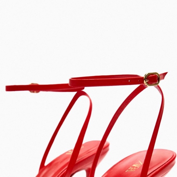 ZARA RED STRAPPY HEELED 100% LEATHER SANDALS - Picture 11 of 11